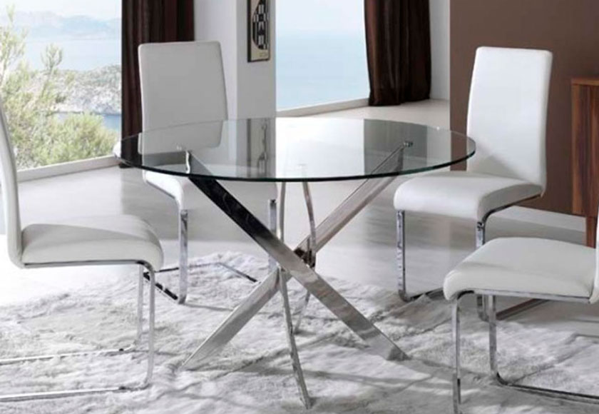 conjunto de mesa redonda cristal con sillas ergonómicas